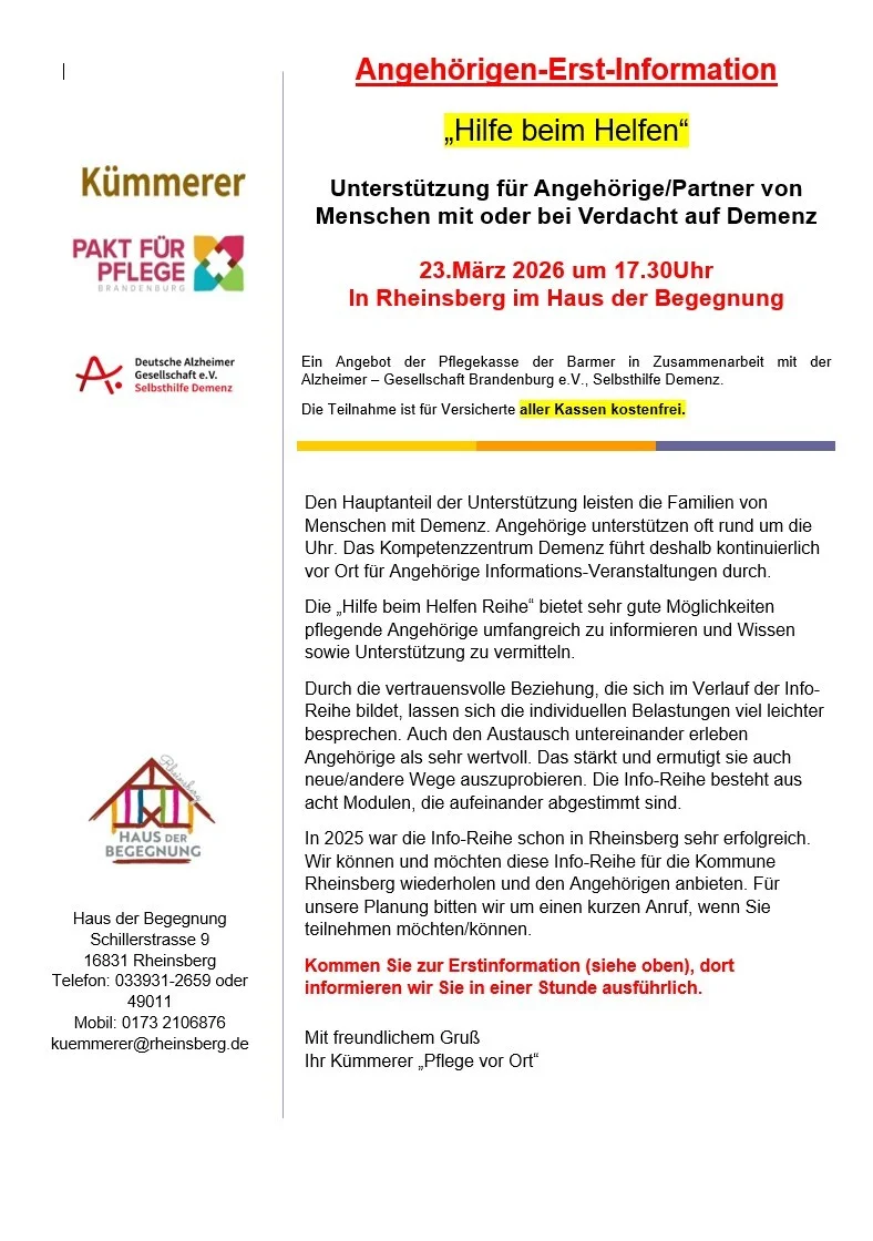 Hilfe beim Helfen - Demenz März 2026