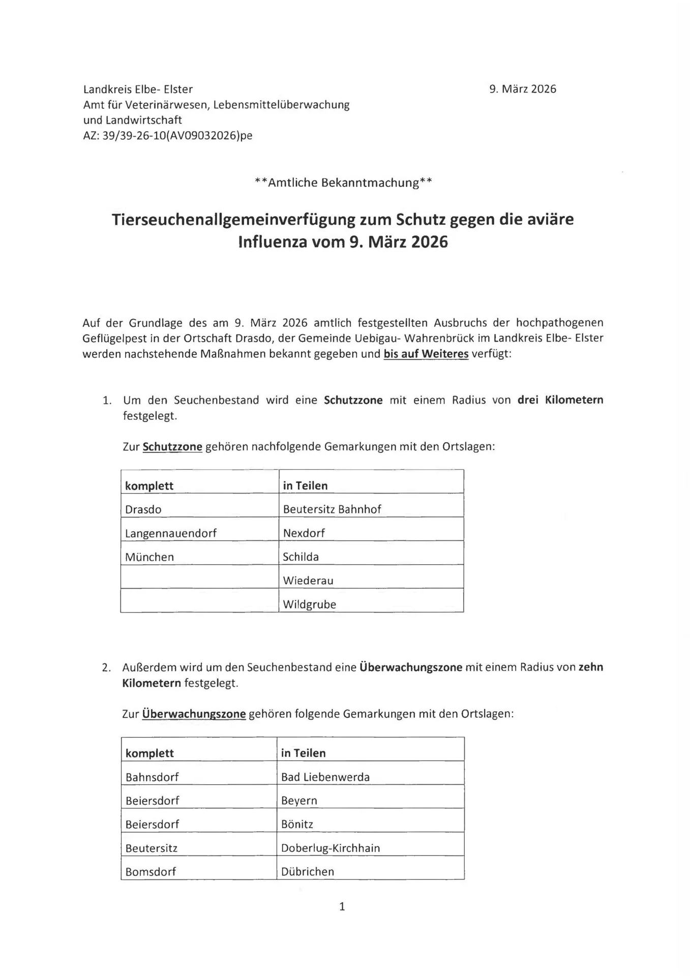 1. Seite der Verfügung
