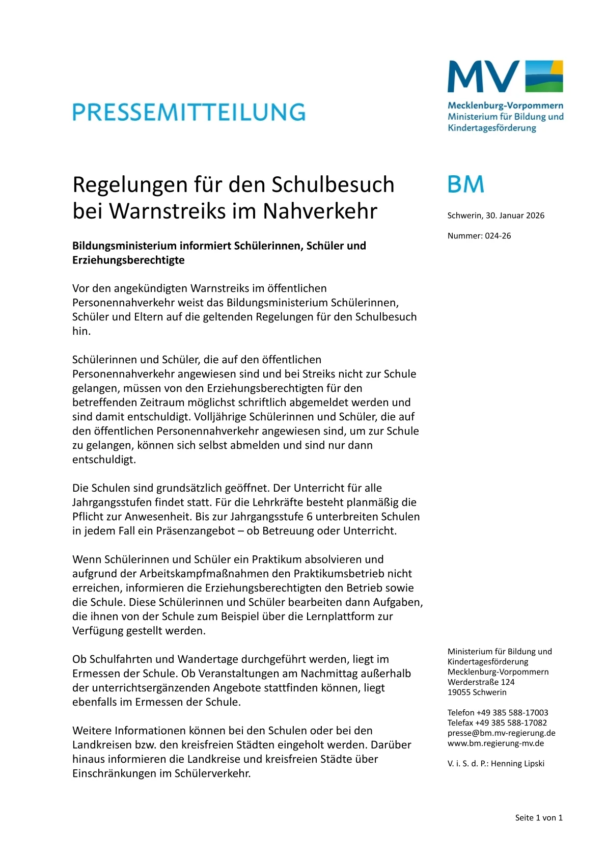 Regelungen für den Schulbesuch bei Warnstreiks im Nahverkehr