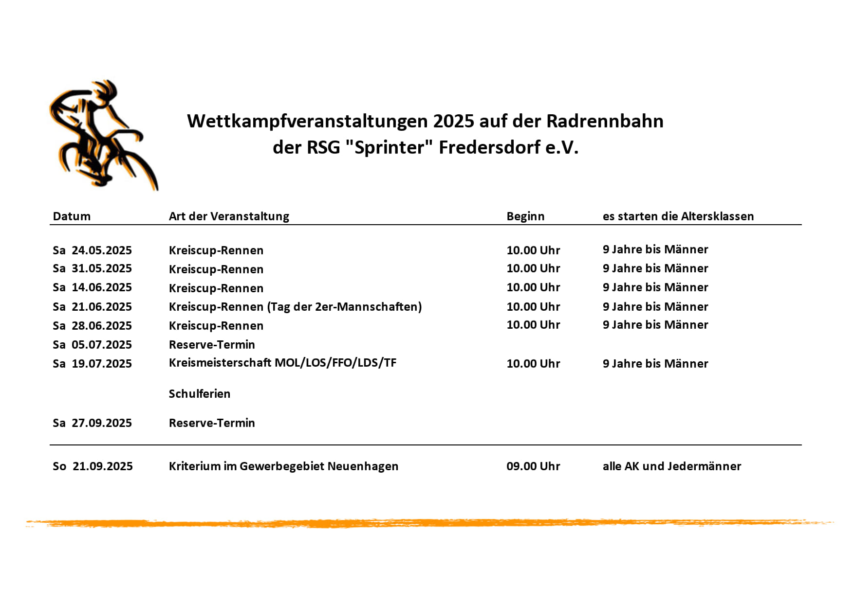 Wettkampftermine SRG "Sprinter" Fredersdorf e.V.