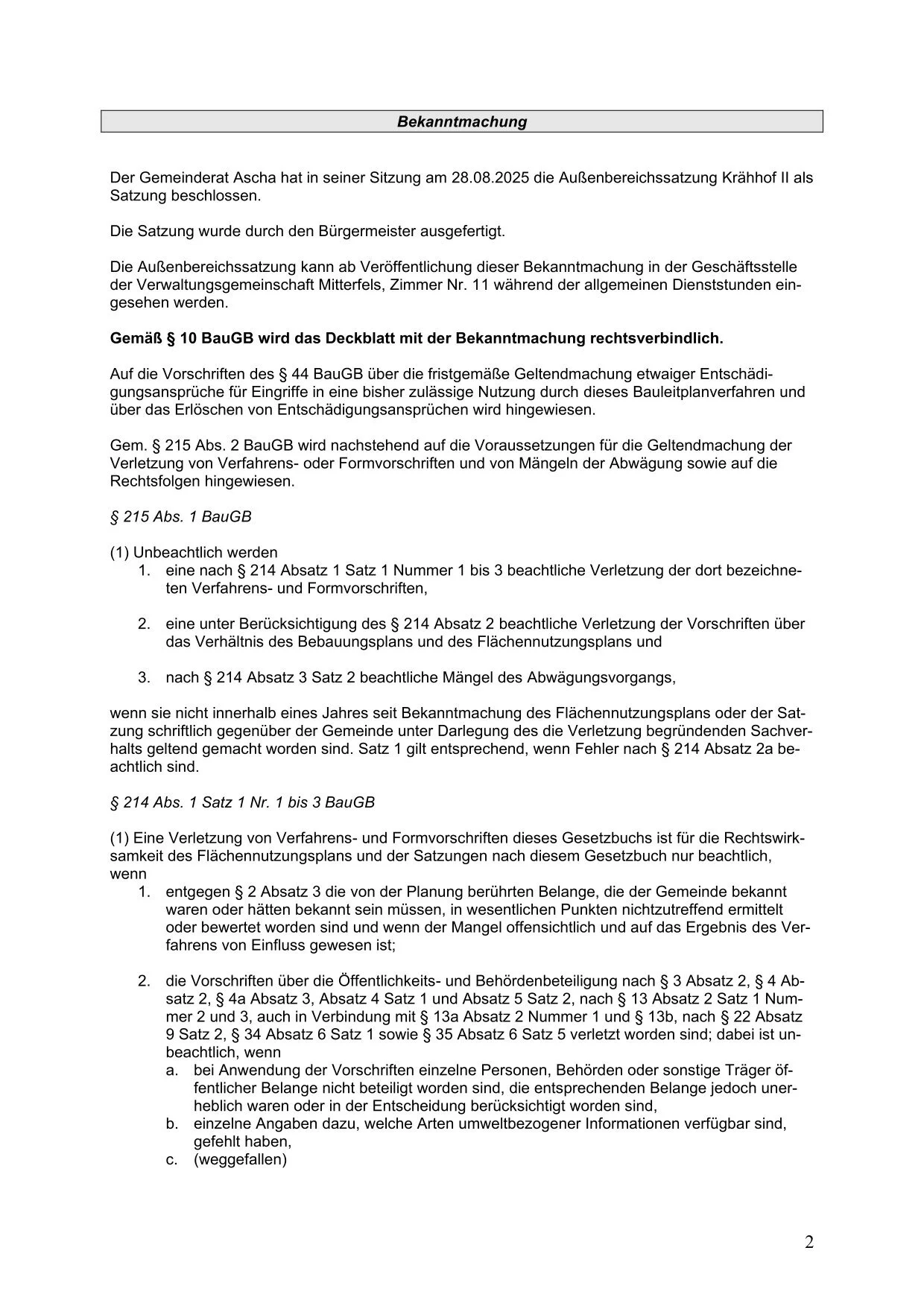 1Bekanntmachung ABS Krähhof II wg. Rechtskraft, 10.11.2025 