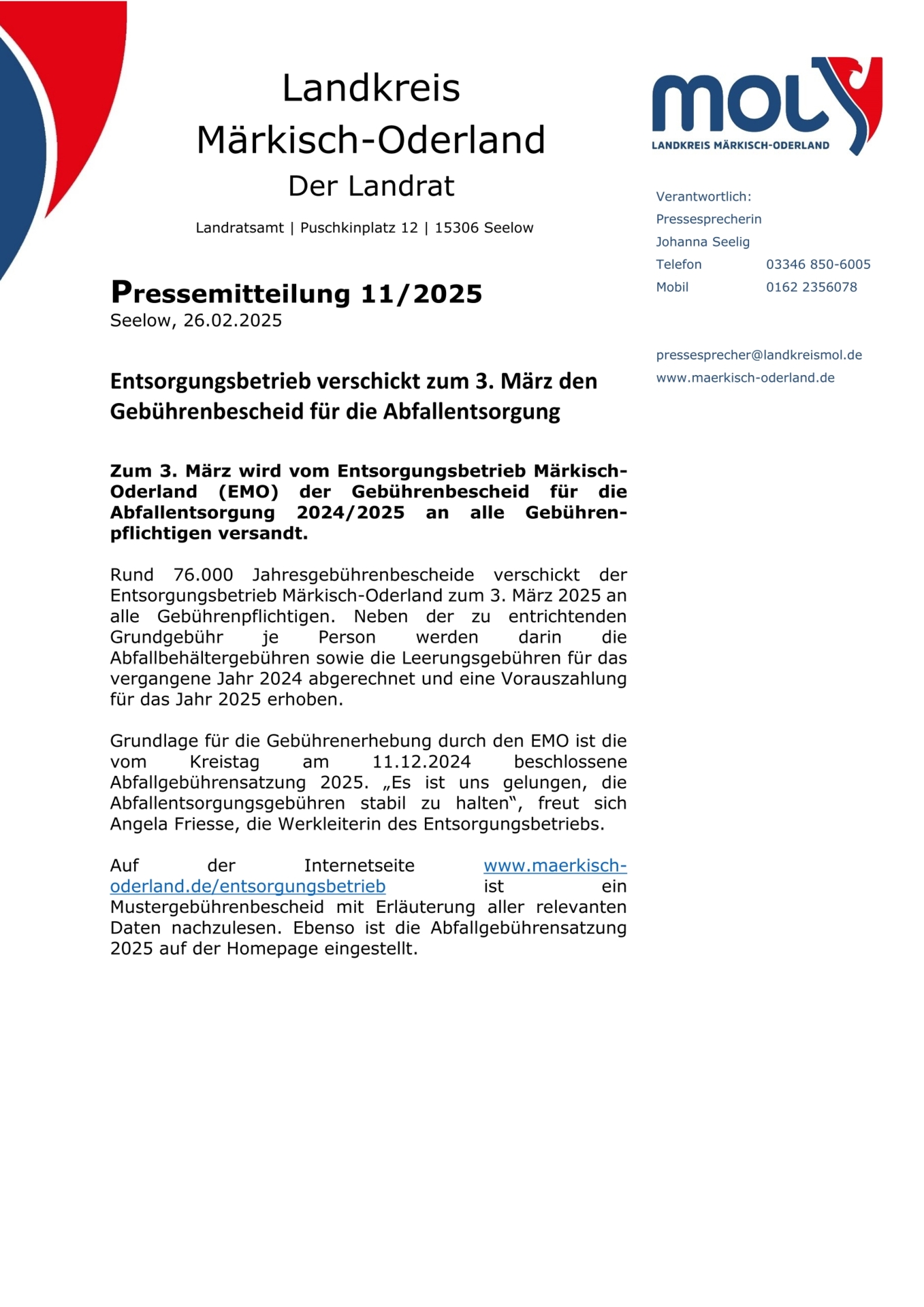 PM LK MOL 112025 EMO verschickt Jahresgebührenbescheid zum 3. März