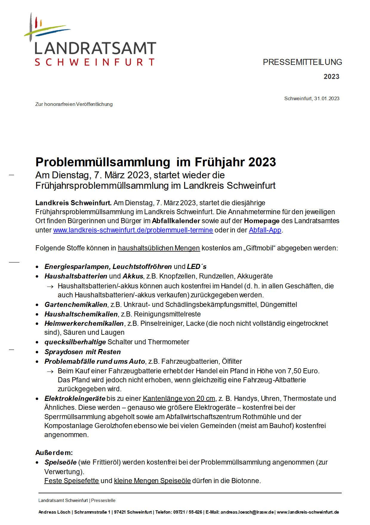 Medieninformation - Landkreis Schweinfurt - Problemmüll Frühjahr 2023_1