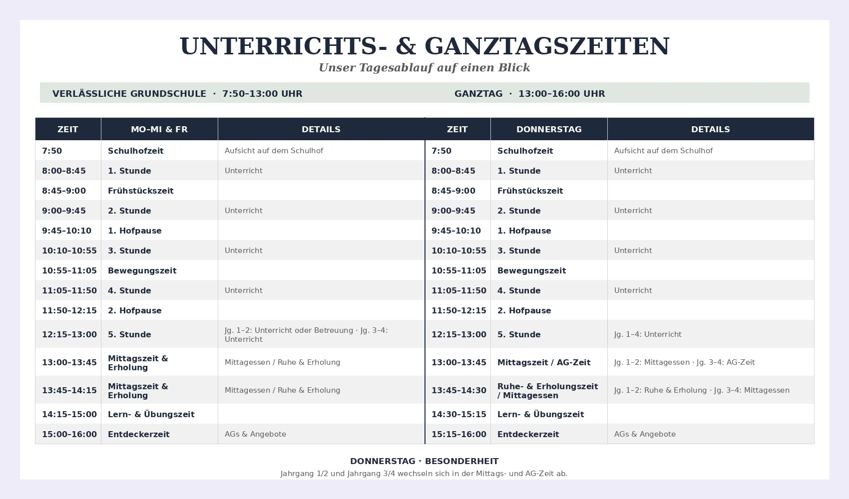 Unterrichtszeiten ab Schuljahr 2026/2027 Stand 12.08.2026