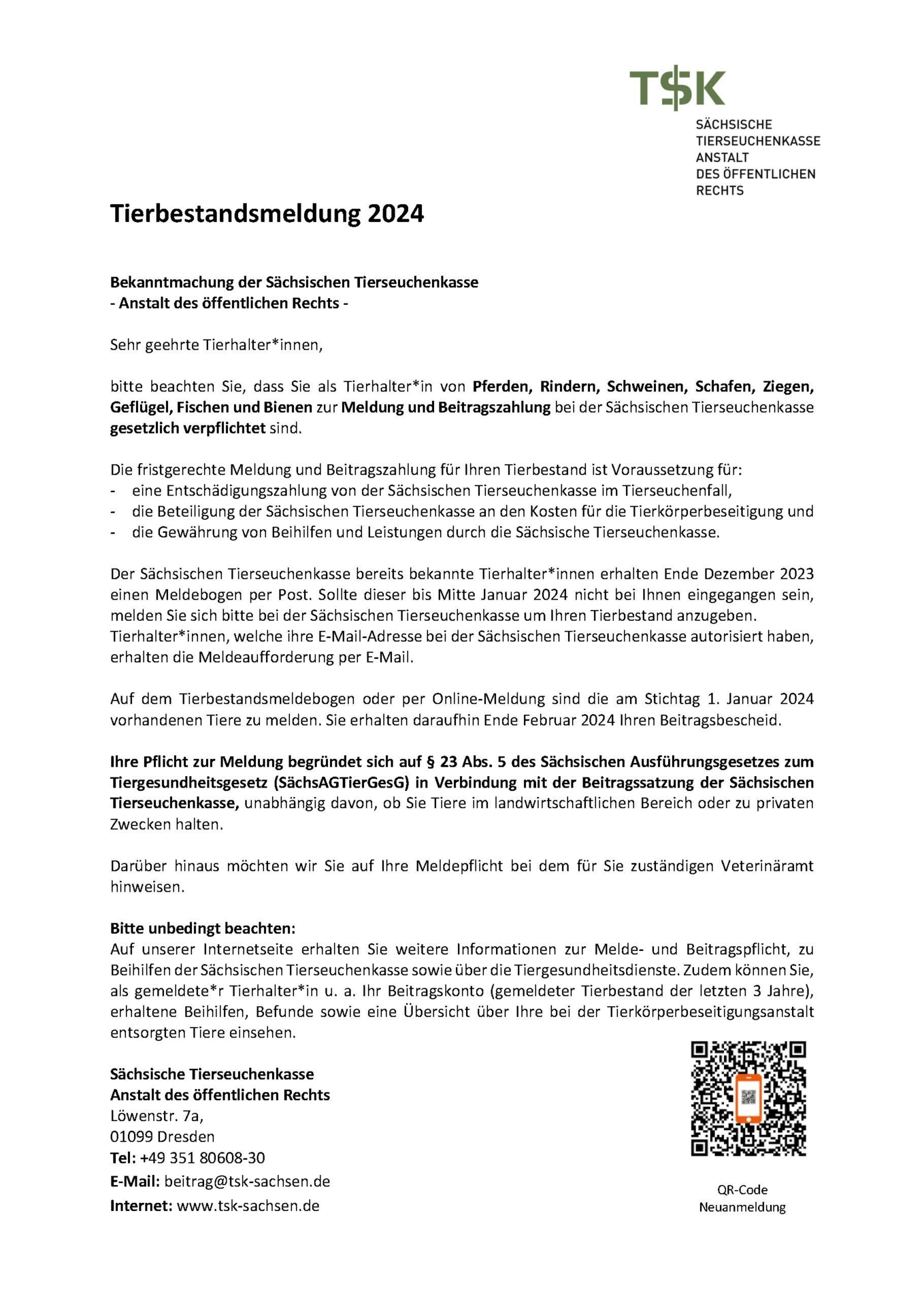 Bekanntmachung der Sächsischen Tierseuchenkasse_Gemeinden 2024