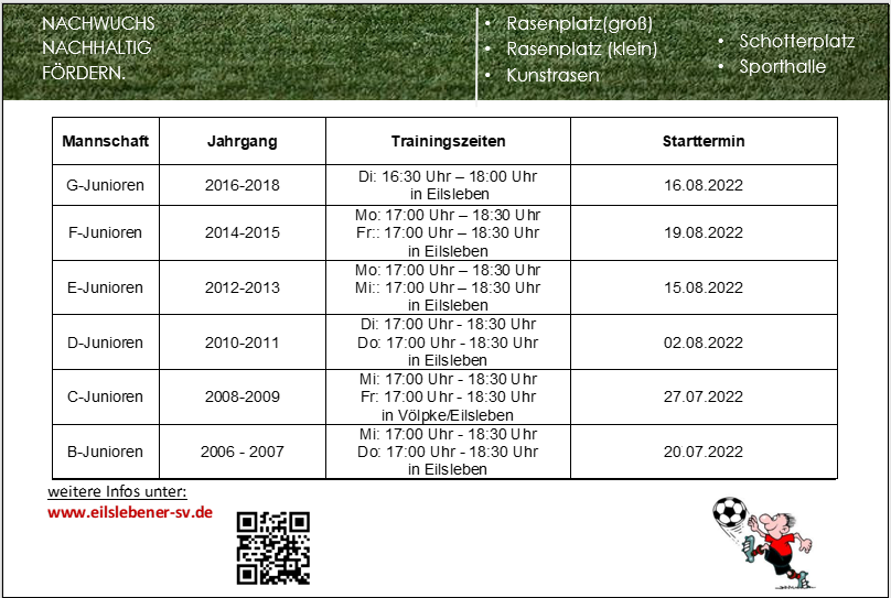 Trainingszeiten und Starttermine Trainingszeiten und Starttermine