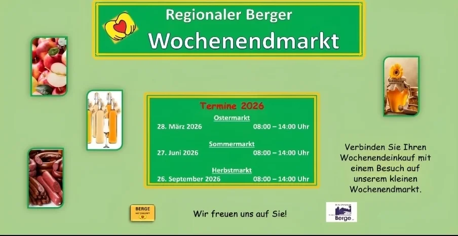 Wochenendmarkt Berge Termine 2026