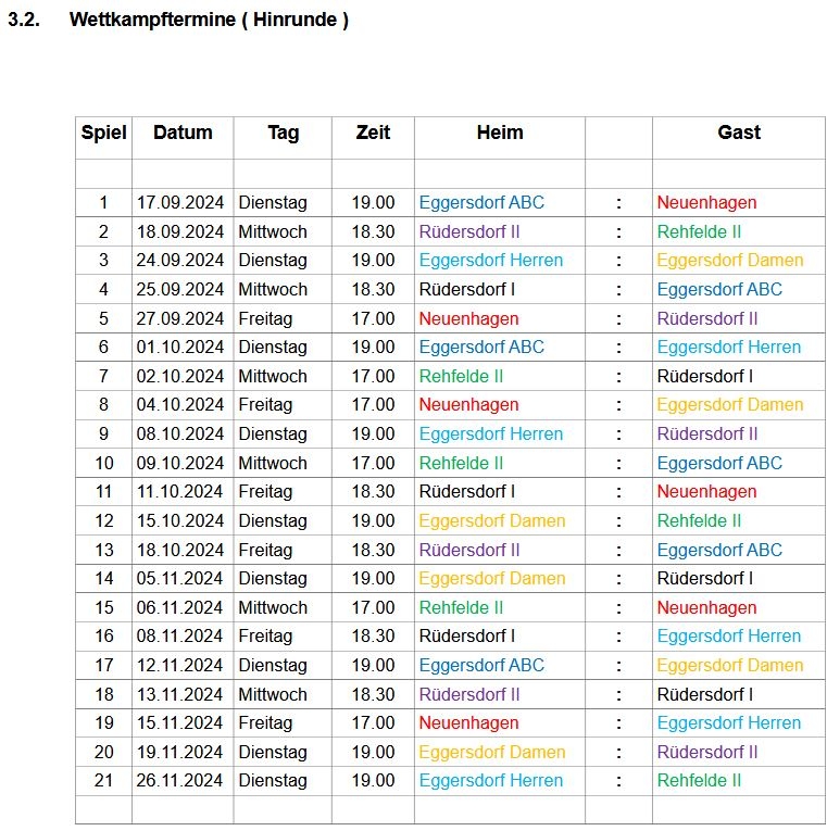 Wettkampftermine Hinrunde