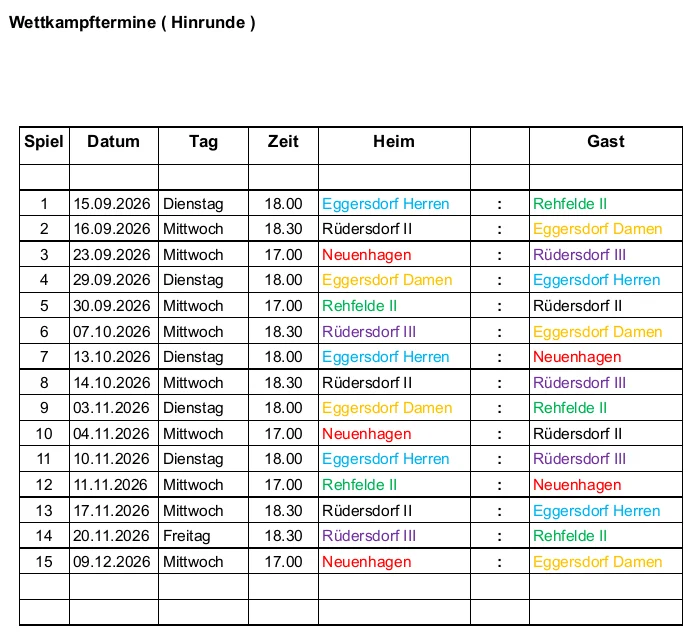 Wettkampftermine Hinrunde