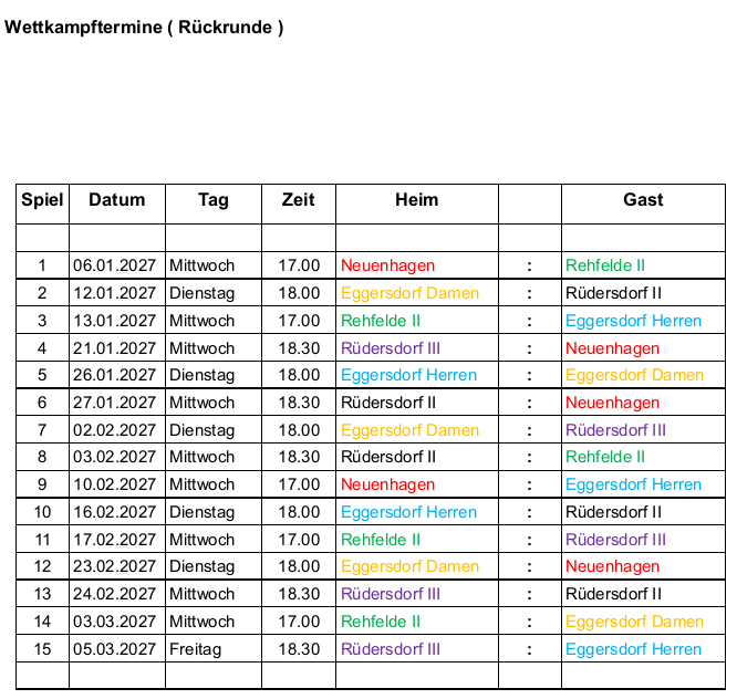 Wettkampftermine Rückrunde