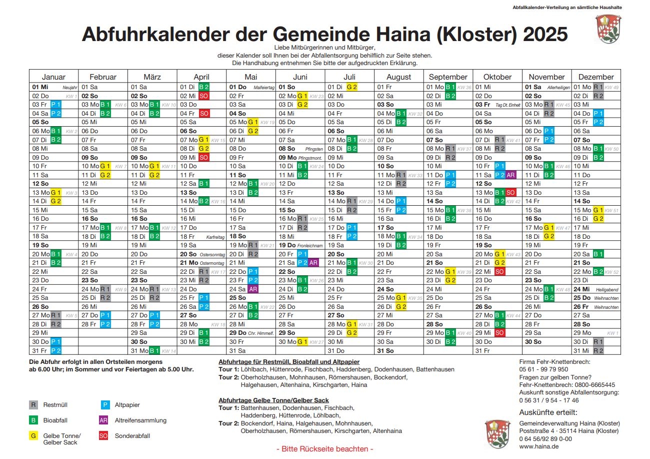 Abfallkalender 2025 Seite 1