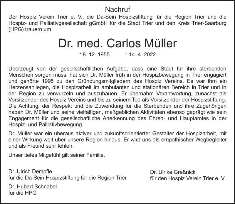 Nachruf Dr. med. Carlos Müller
