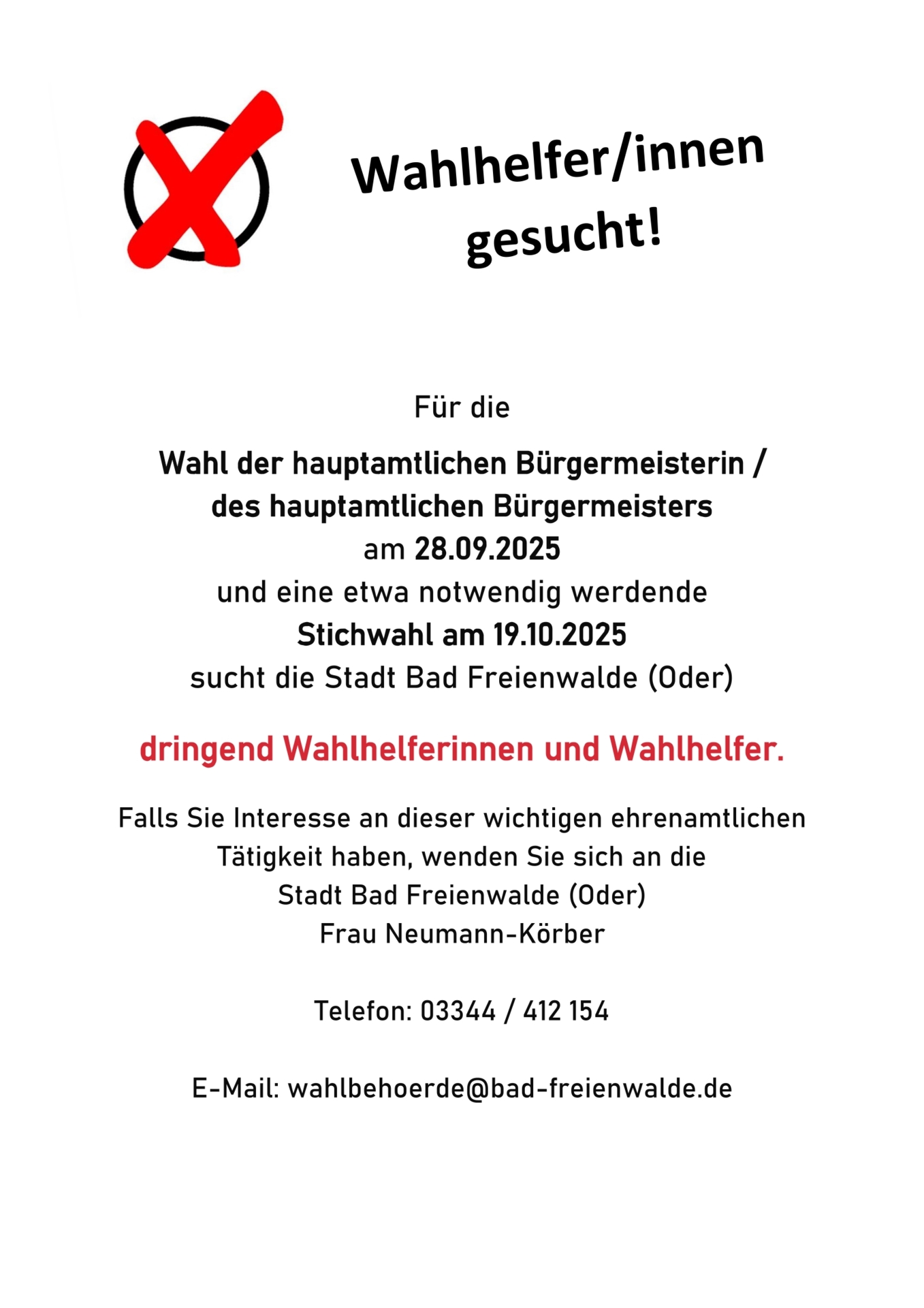 Wahlhelfer gesucht