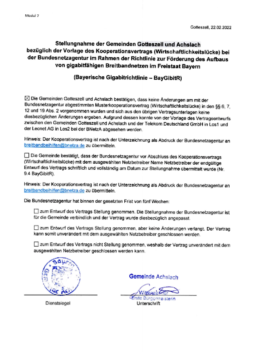 IKZ Achslach Kooperationsvertrag