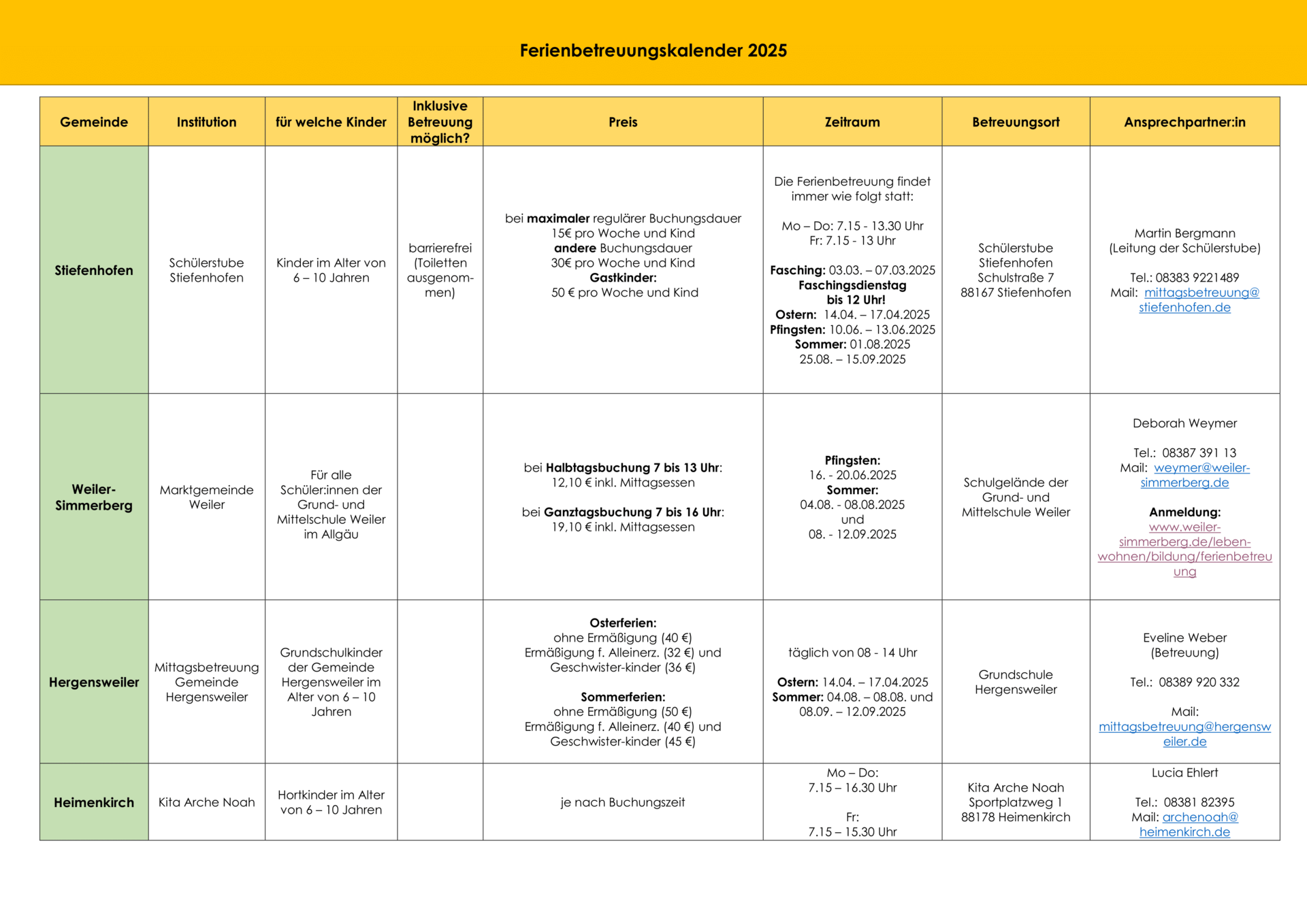 Ferienbetreuungsübersicht Homepage 2025-2