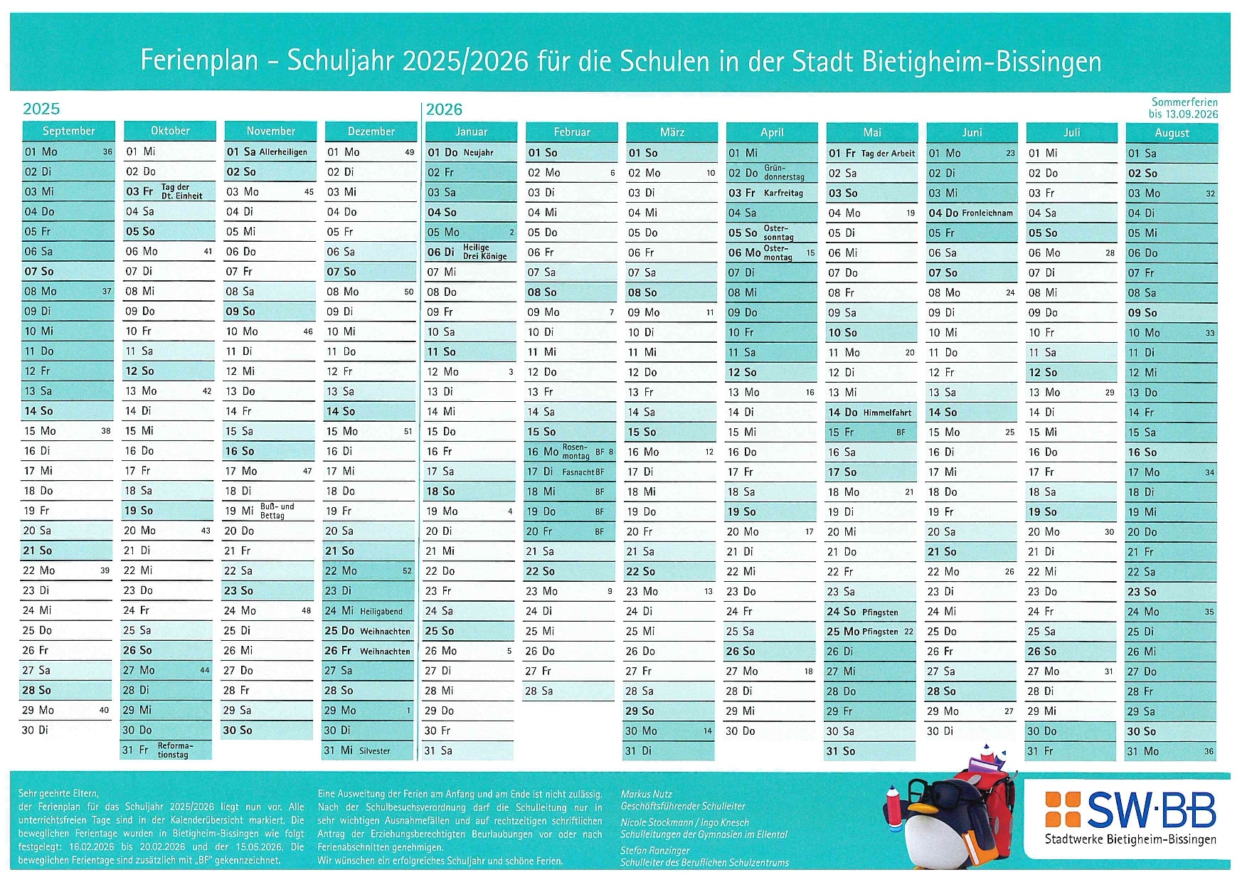 Ferienplan 2025-2026