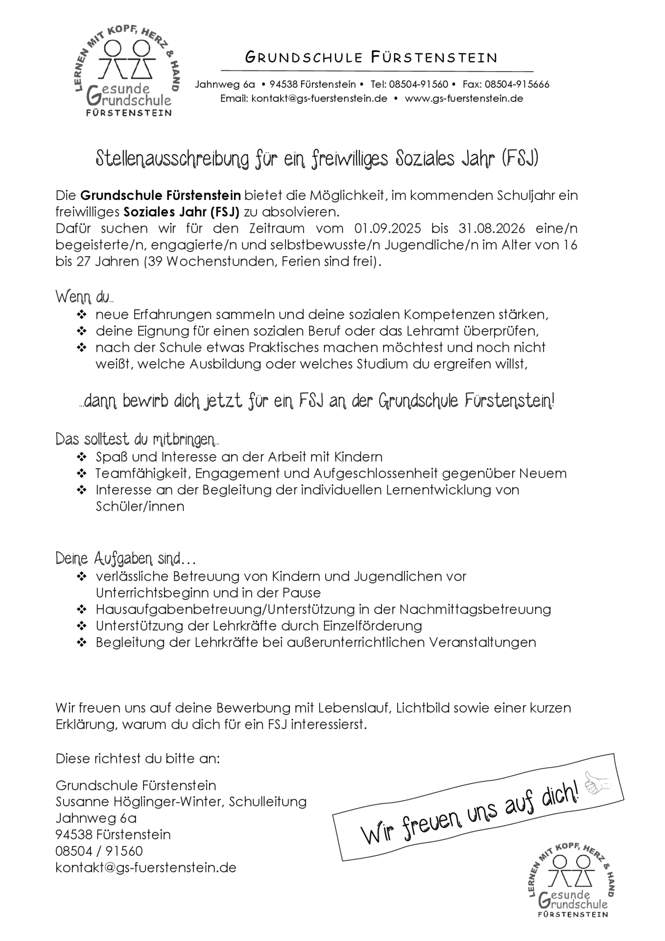 Stellenausschreibung Bundesfreiwilligendienst