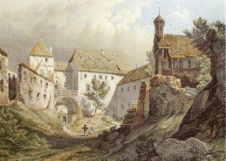 1846 - kolorierten Stahlstich von Johann Gabriel Friedich Poppel  - Ansicht Innenhof Richtung Palas.jpg