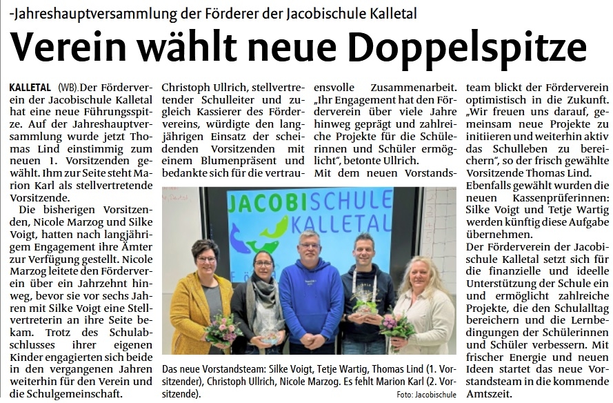 Verein wählt neue Doppelspitze WB 14. März 2025