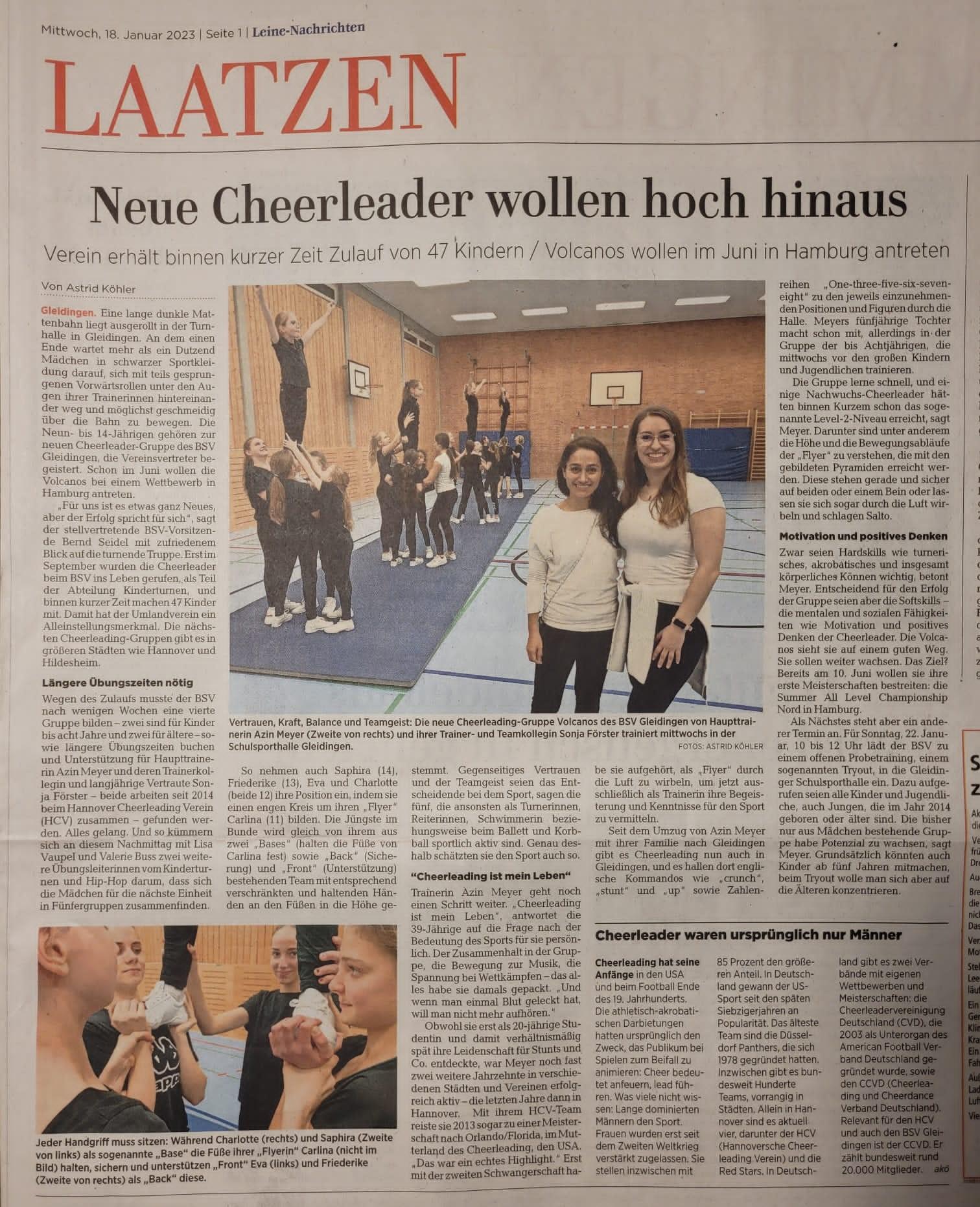 Cheerleading beim BSV Gleidingen HAZ Artikel