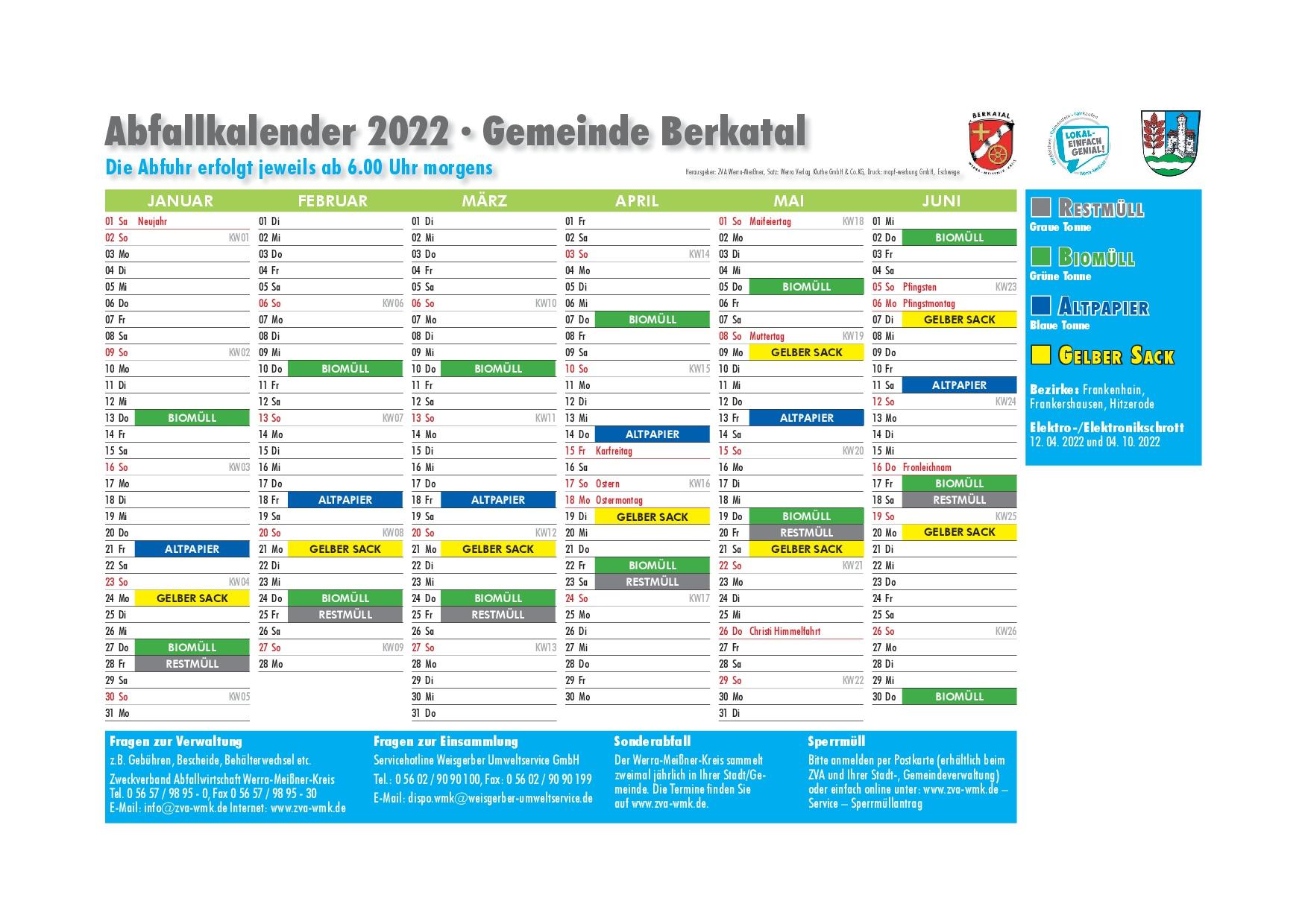 Abfallkalender 2022 1. HJ