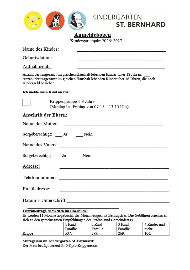 Anmeldung 2026/2027