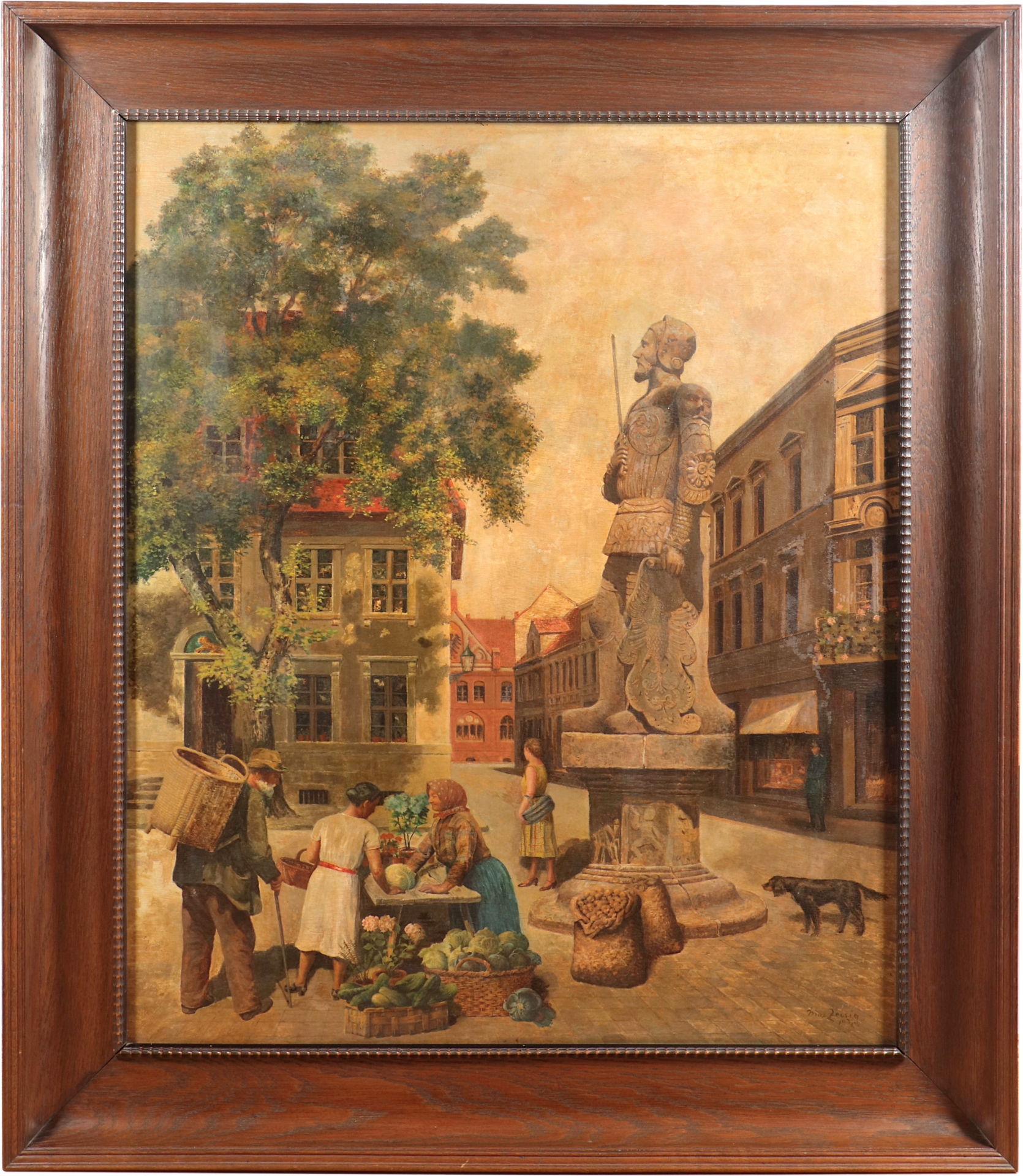 Foto Stadt Perleberg | Das Gemälde von Max Zeisig aus dem Jahr 1932 zeigt den Markthandel am Roland.