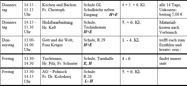 Ganztagsangebote