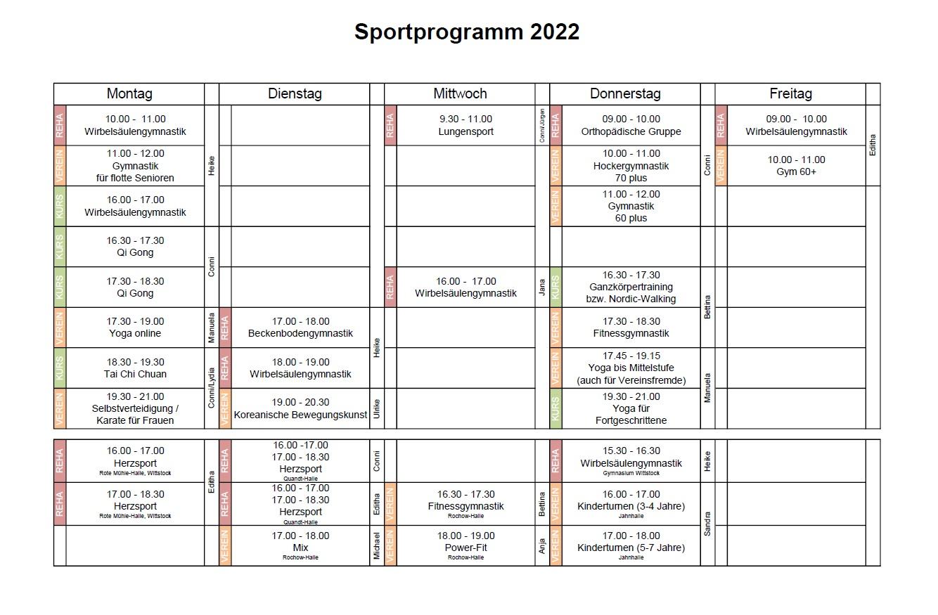 Aktuelles Sportprogramm 2022