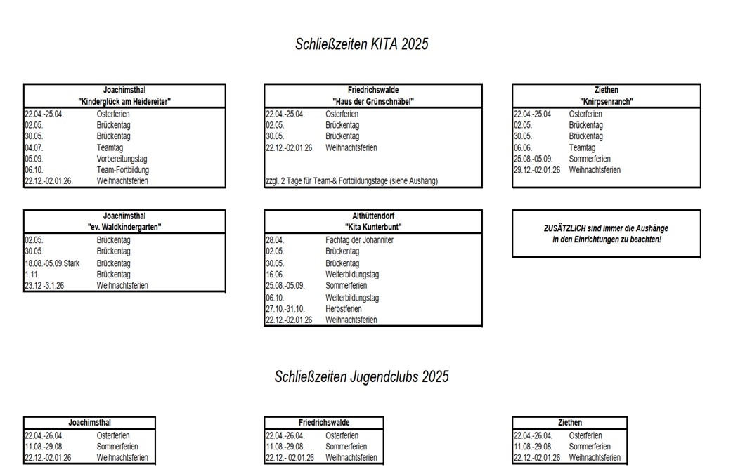 Schließzeiten