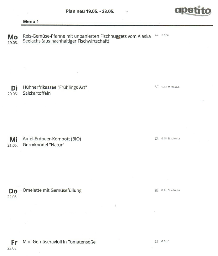 Speiseplan vom 19.05.-23.05.2025