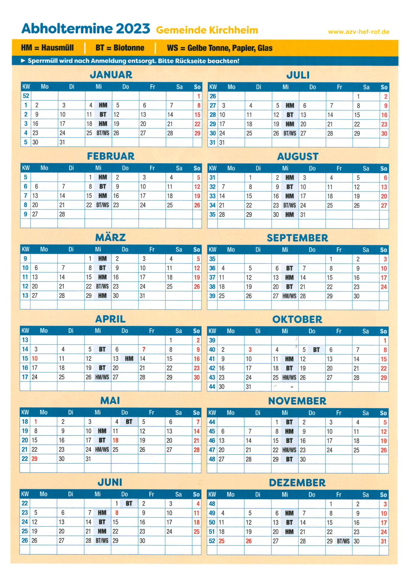 Müllkalender 2023
