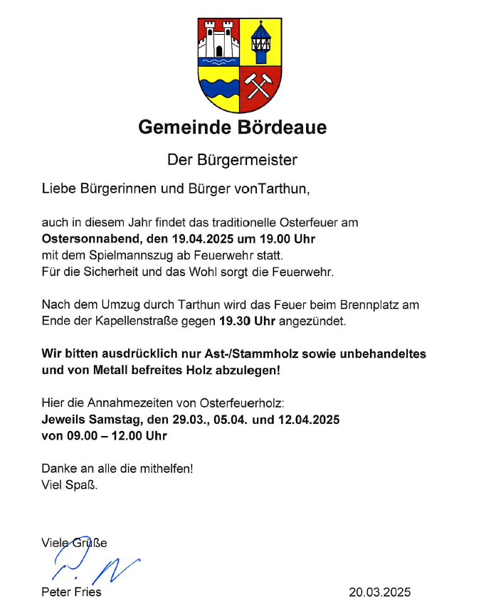 Osterfeuer Tarthun und Unseburg 2025