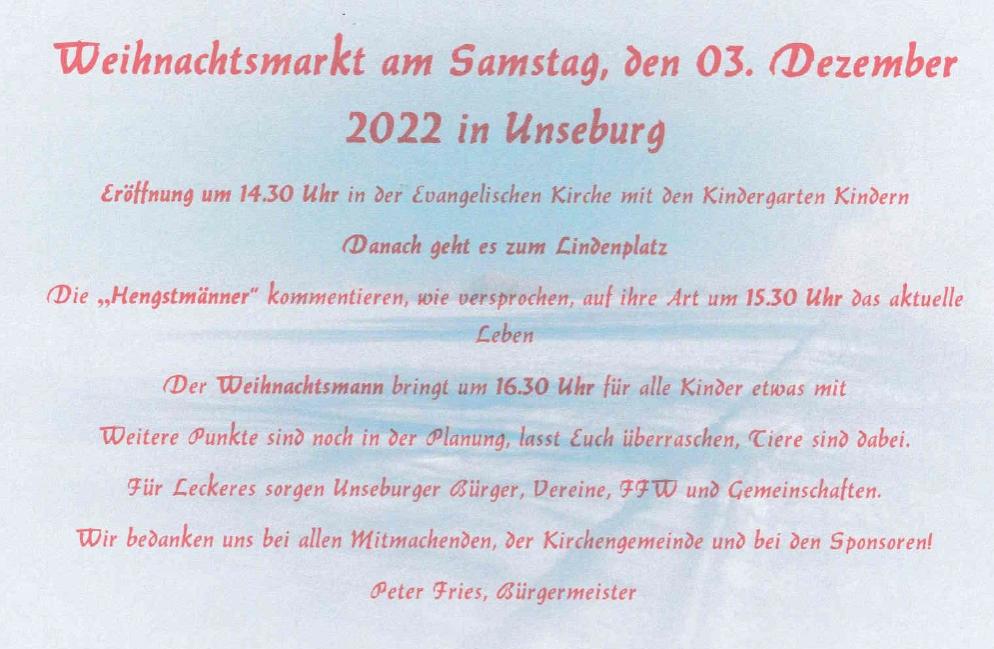 Weihnachtsmarkt in Unseburg am 03.12.2022