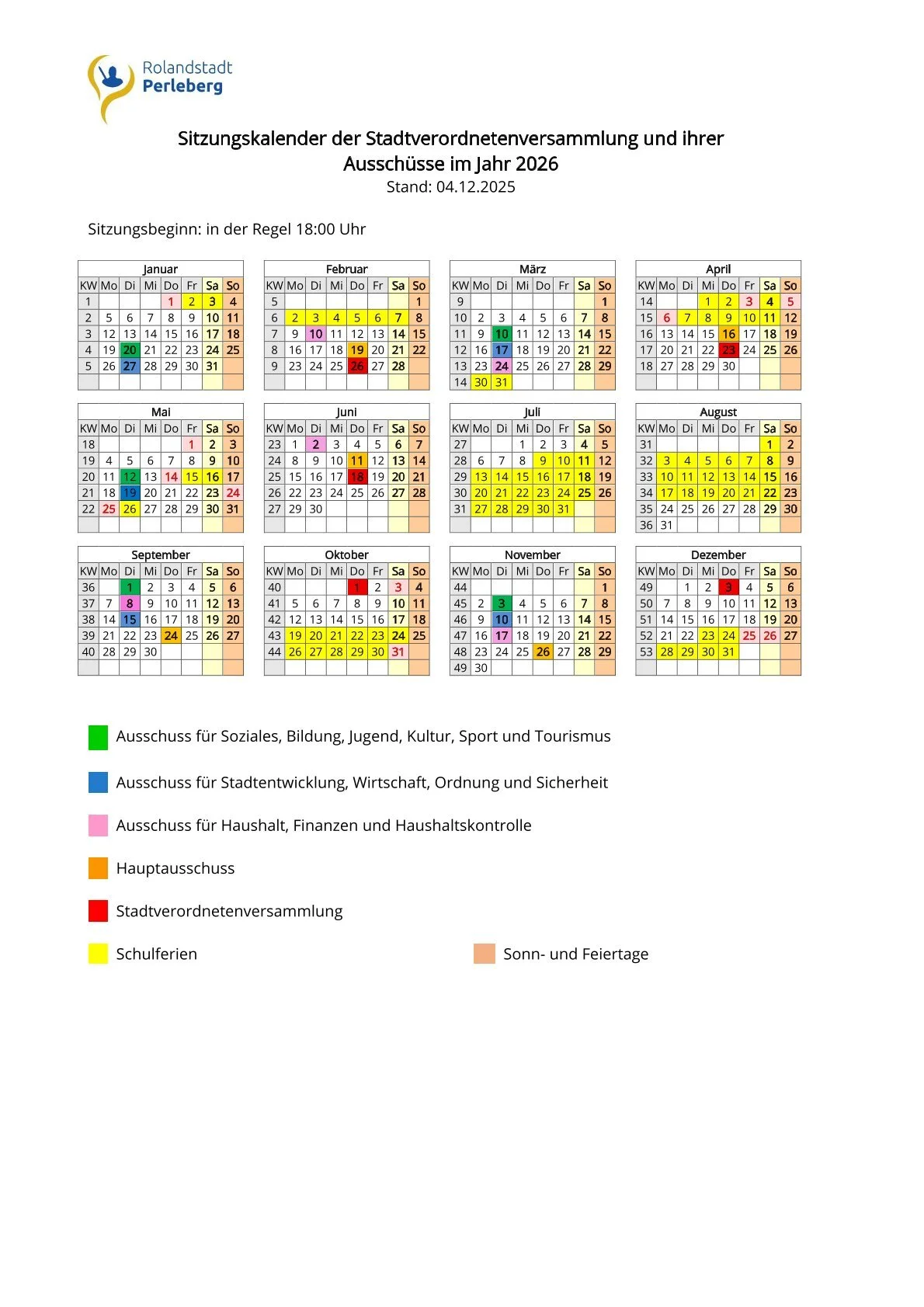 Sitzungskalender 2026