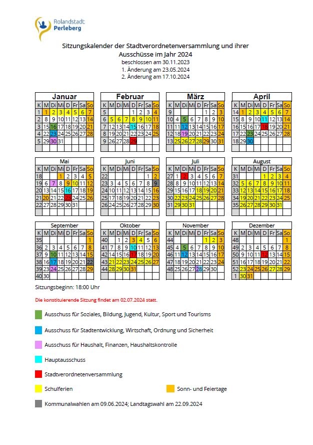 Sitzungskalender 2024 2. Änderung