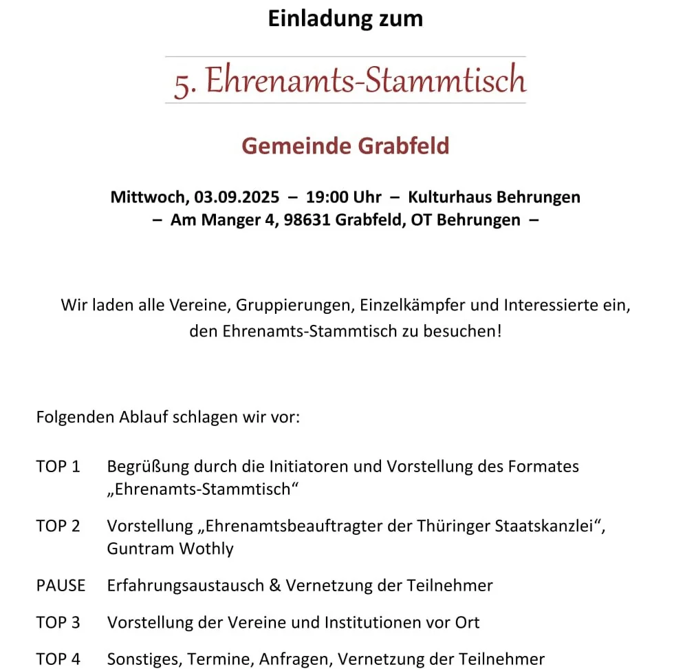 Ehrenamts-Stammtisch Gemeinde Grabfeld