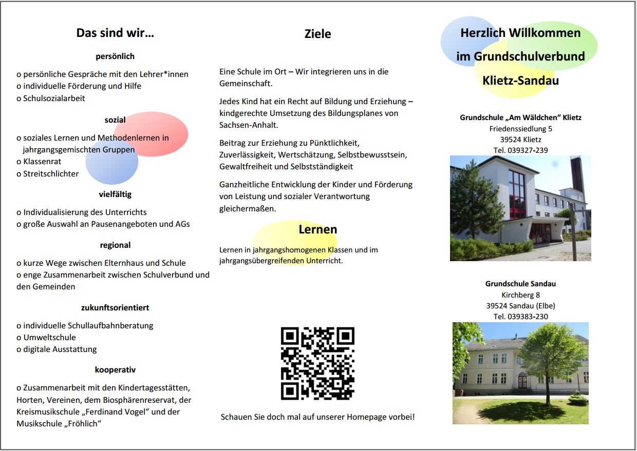 Flyer mit Informationen zum Grundschulverbund Klietz - Sandau