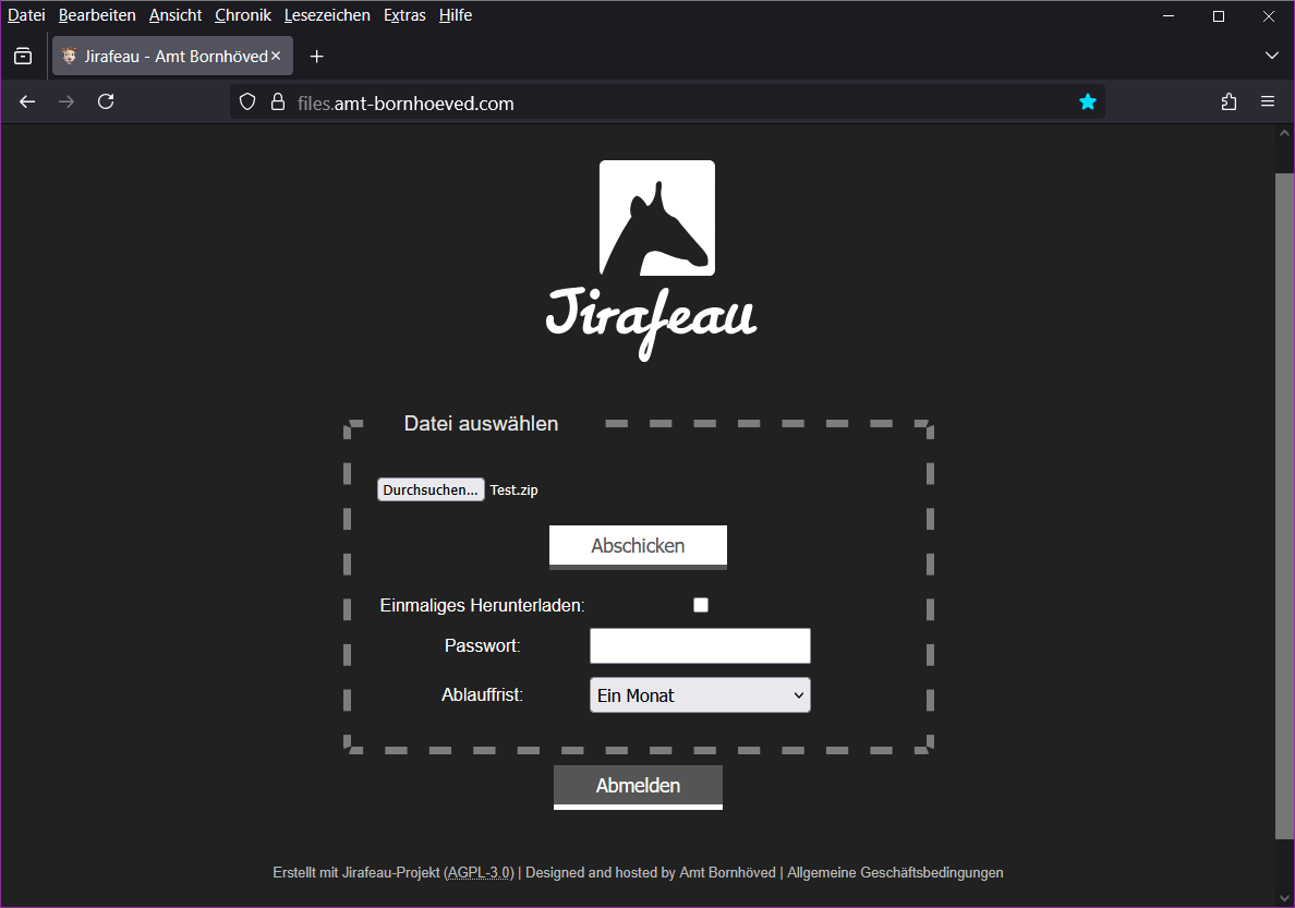jirafeau Optionen