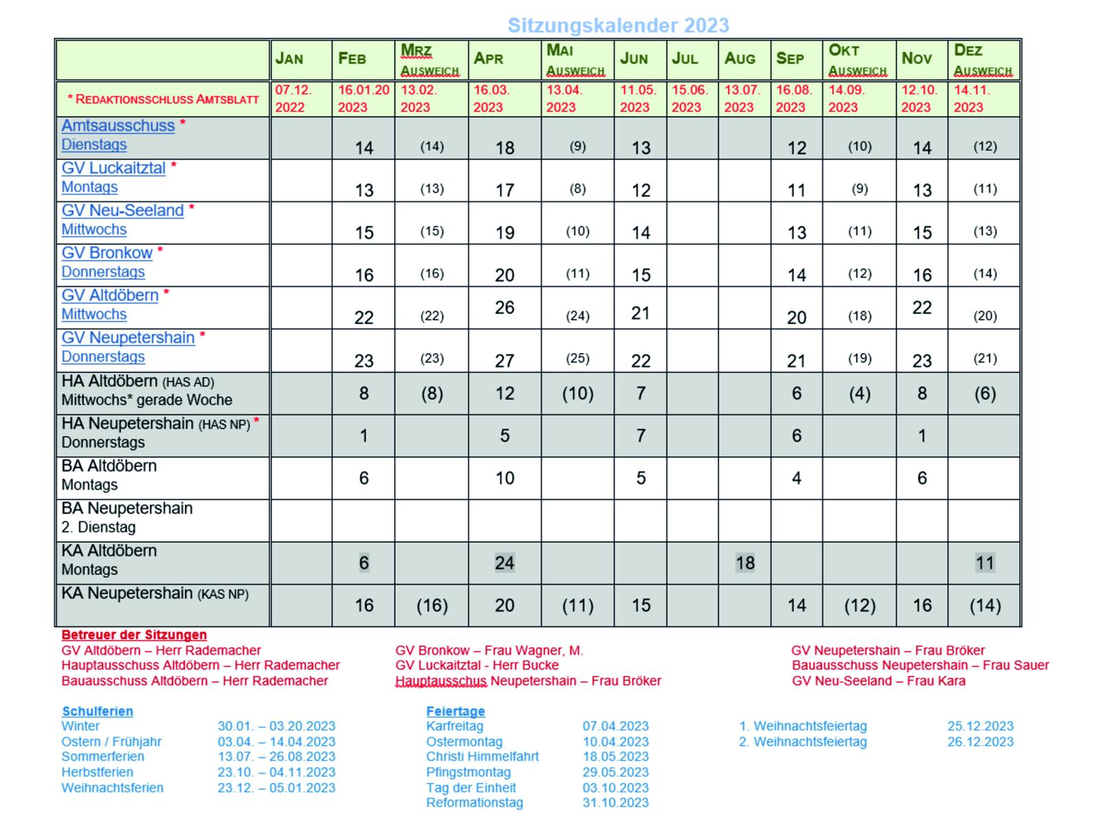 Sitzungskalender 2023