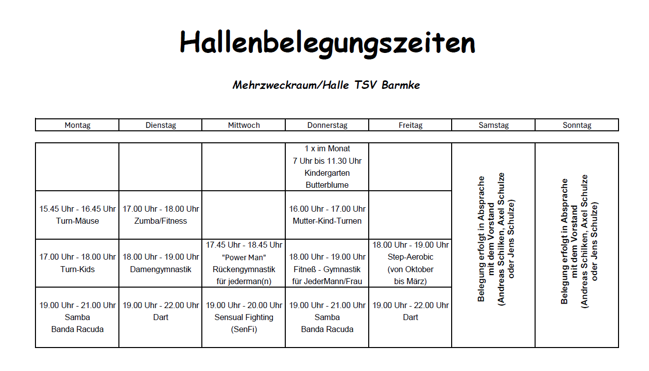 Belegung Halle TSV Barmke