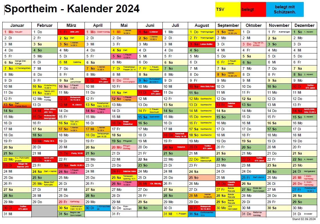 TSV Barmke Sportheimkalender 2024 Stand 02.09.2024