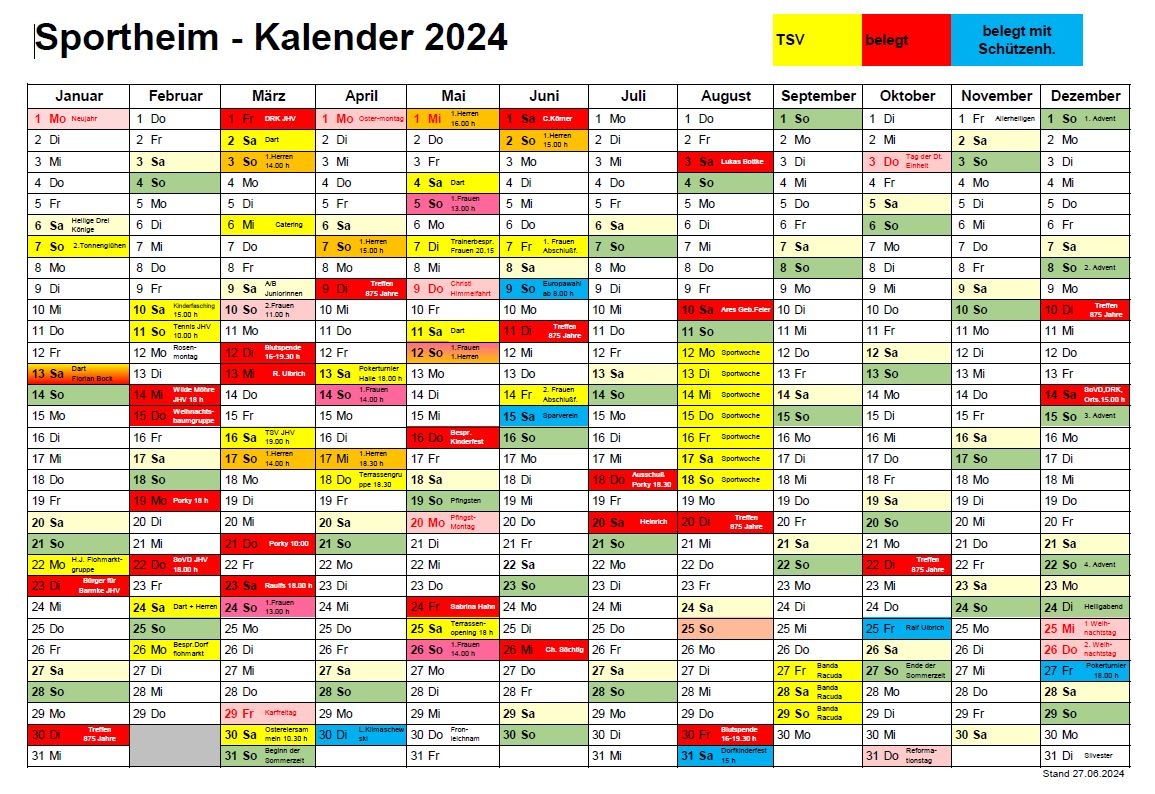 TSV Barmke Sportheimkalender 2024 Stand 27.06.2024