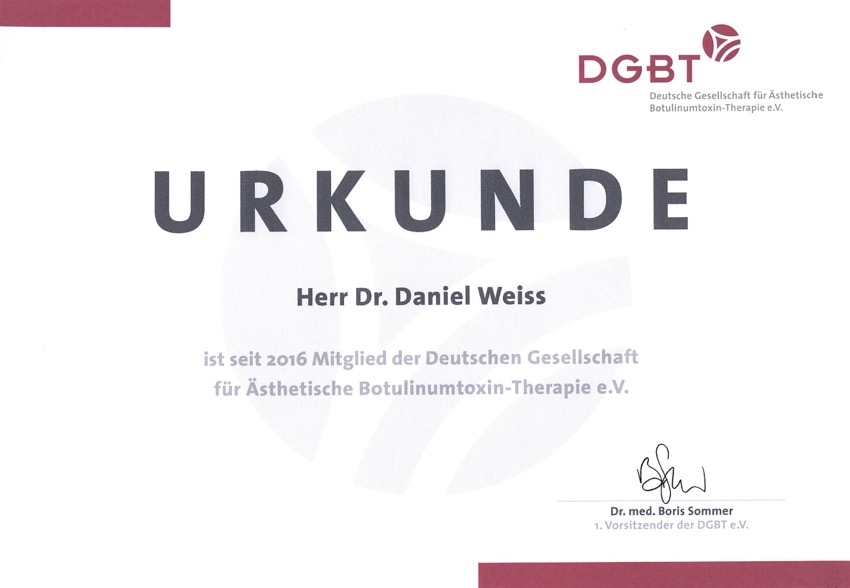 Urkunde DGBT Daniel Weiss Botox