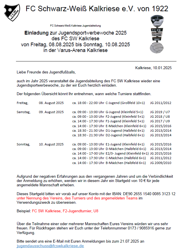Jugendsportwerbewoche 2025 FC SW Kalkriese
