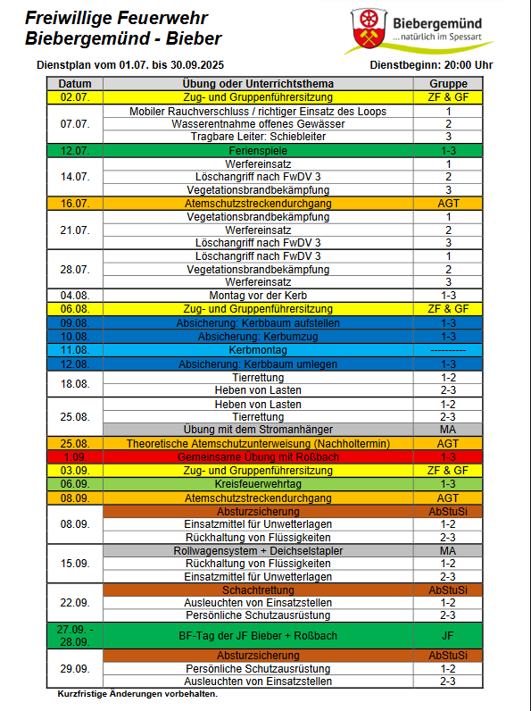 Dienstplan 2025 Q3