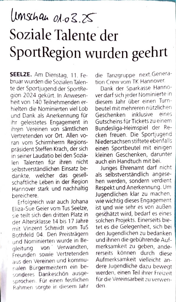 soziale Talente beim TuS Seelze 