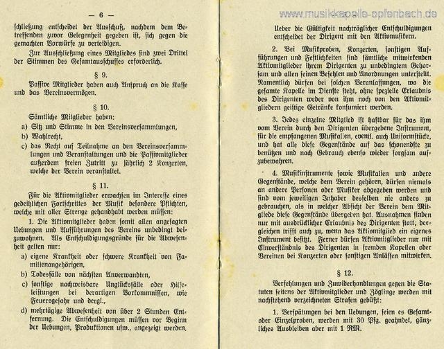 Auszug aus der Satzung von 1926