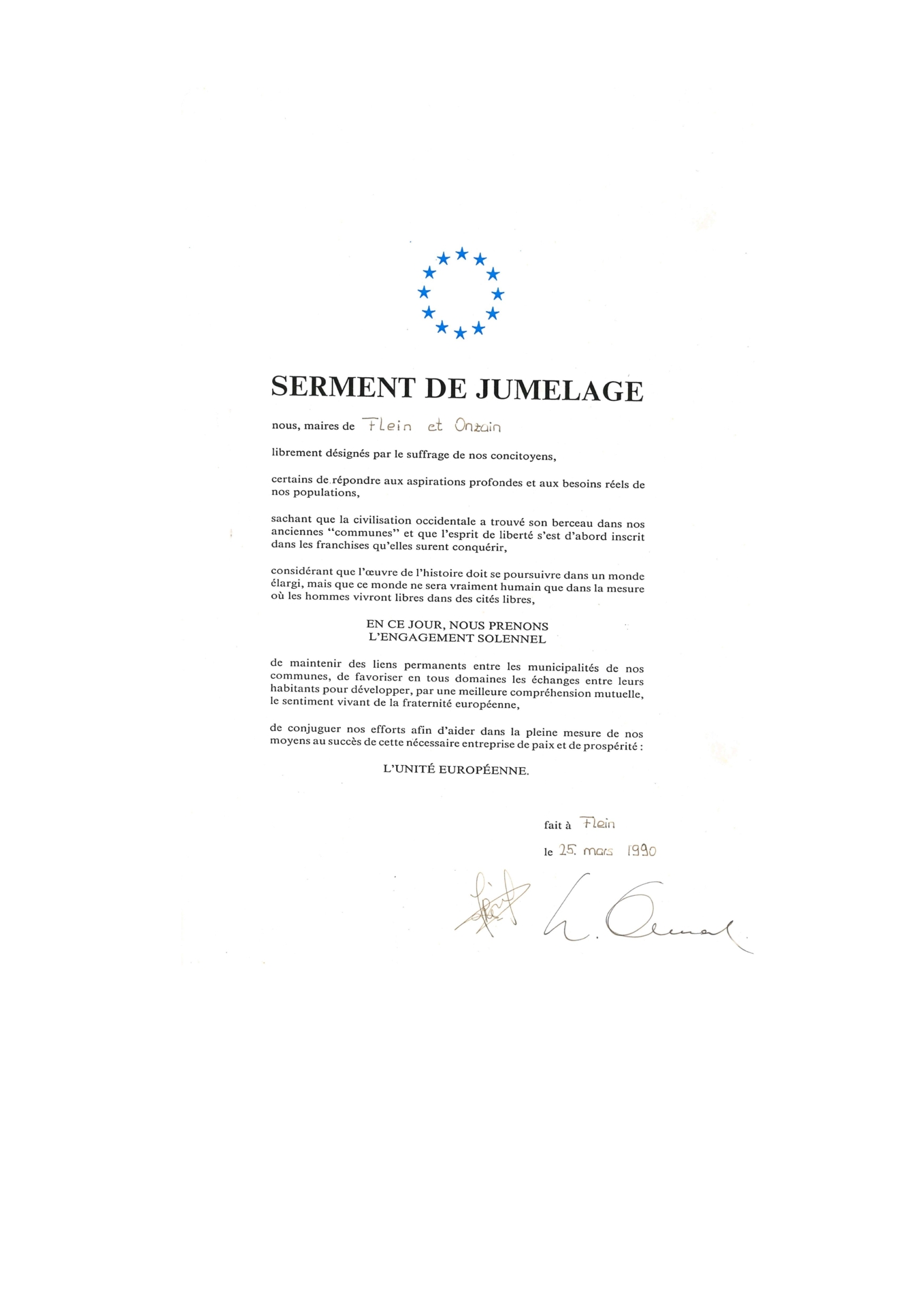 Serment de jumelage 1990