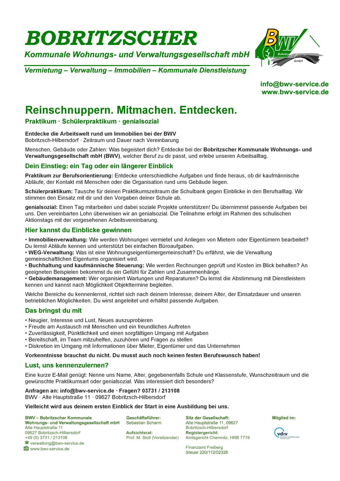 BWV Schülerpraktikum